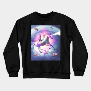 Space Cat Riding Unicorn - Laser, Tacos And Rainbow Crewneck Sweatshirt